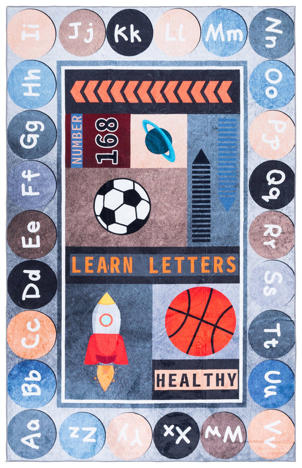 Safavieh Santa Playful Grey And Blue Kids Area Rug — Low-Profile, Washable Polyester With Slip-Resistant Backing For Durable Comfort And Style 4'-0" x 6'-0" SMK125F-4