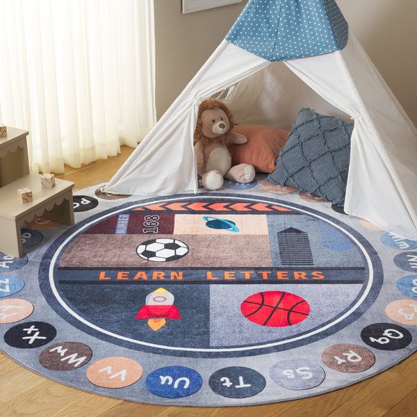 Safavieh Santa Modern Kids Rug In Grey-Blue Tones — Soft Low-Profile Polyester, Stain-Resistant, Durable Playroom Staple 6'-0" x 9'-0" SMK125F-6