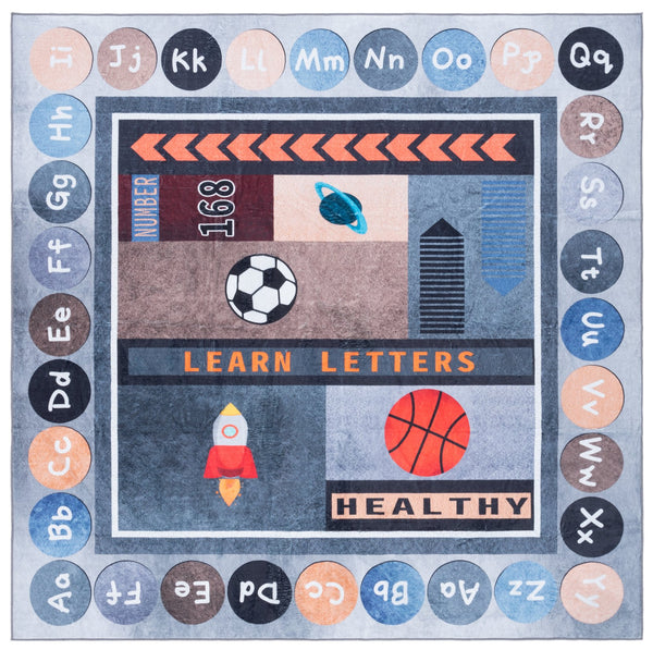 Safavieh Santa Modern Kids Rug In Grey-Blue Tones — Soft Low-Profile Polyester, Stain-Resistant, Durable Playroom Staple 6'-0" x 9'-0" SMK125F-6