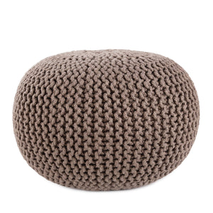 Jaipur Living Vibe by Jaipur Living Chunky Knit Round Pouf Polyester Indoor Outdoor Accent Seat Dark Taupe POF100513