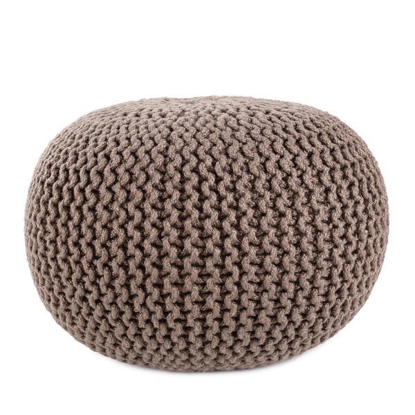 Jaipur Living Vibe by Jaipur Living Chunky Knit Round Pouf Polyester Indoor Outdoor Accent Seat Dark Taupe POF100513