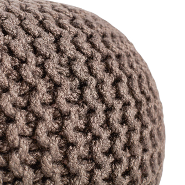 Jaipur Living Vibe by Jaipur Living Chunky Knit Round Pouf Polyester Indoor Outdoor Accent Seat Dark Taupe POF100513