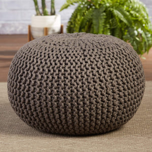 Jaipur Living Vibe by Jaipur Living Chunky Knit Round Pouf Polyester Indoor Outdoor Accent Seat Dark Taupe POF100513