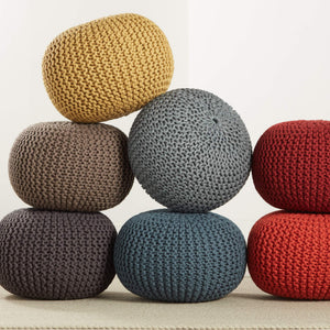 Jaipur Living Vibe by Jaipur Living Chunky Knit Round Pouf Polyester Indoor Outdoor Accent Seat Dark Taupe POF100513