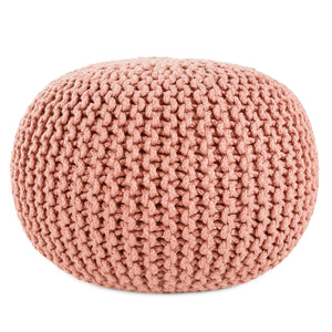 Jaipur Living Vibe by Jaipur Living Chunky Knit Round Pouf Polyester Indoor Outdoor Accent Seat Blush POF100515