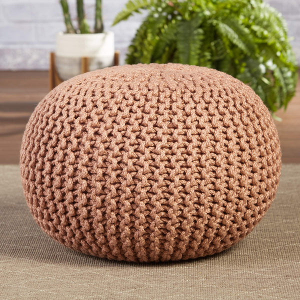 Jaipur Living Vibe by Jaipur Living Chunky Knit Round Pouf Polyester Indoor Outdoor Accent Seat Blush POF100515