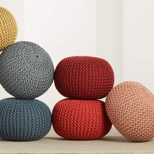 Jaipur Living Vibe by Jaipur Living Chunky Knit Round Pouf Polyester Indoor Outdoor Accent Seat Blush POF100515