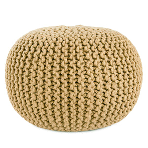 Jaipur Living Vibe by Jaipur Living Chunky Knit Round Pouf Polyester Indoor Outdoor Accent Seat Light Olive POF100516
