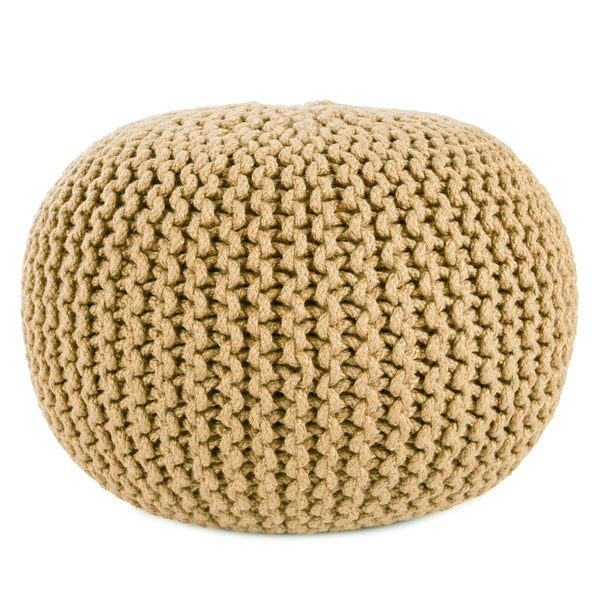 Jaipur Living Vibe by Jaipur Living Chunky Knit Round Pouf Polyester Indoor Outdoor Accent Seat Light Olive POF100516