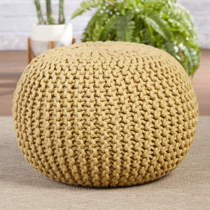 Jaipur Living Vibe by Jaipur Living Chunky Knit Round Pouf Polyester Indoor Outdoor Accent Seat Light Olive POF100516