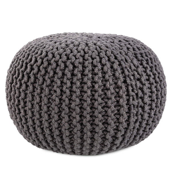 Jaipur Living Vibe by Jaipur Living Chunky Knit Round Pouf Polyester Indoor Outdoor Accent Seat Dark Gray POF100517
