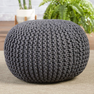 Jaipur Living Vibe by Jaipur Living Chunky Knit Round Pouf Polyester Indoor Outdoor Accent Seat Dark Gray POF100517