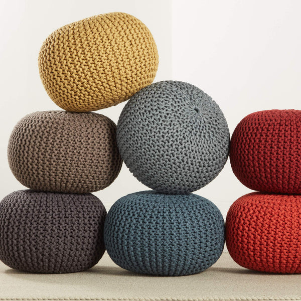 Jaipur Living Vibe by Jaipur Living Chunky Knit Round Pouf Polyester Indoor Outdoor Accent Seat Dark Gray POF100517