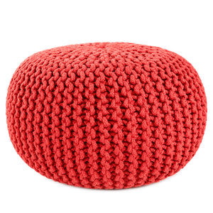 Jaipur Living Vibe by Jaipur Living Chunky Knit Round Pouf Polyester Indoor Outdoor Accent Seat Red POF100518