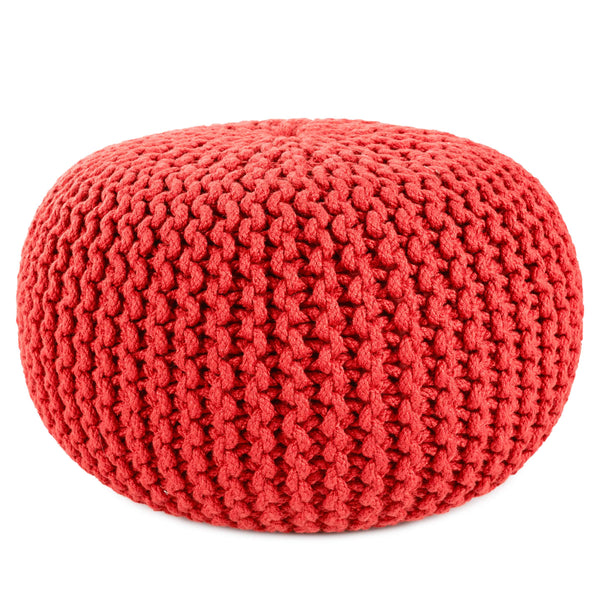 Jaipur Living Vibe by Jaipur Living Chunky Knit Round Pouf Polyester Indoor Outdoor Accent Seat Red POF100518
