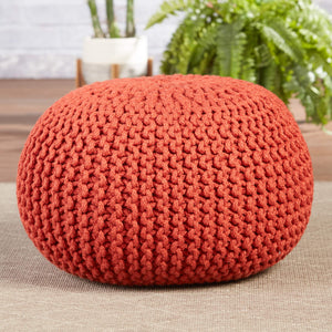 Jaipur Living Vibe by Jaipur Living Chunky Knit Round Pouf Polyester Indoor Outdoor Accent Seat Red POF100518
