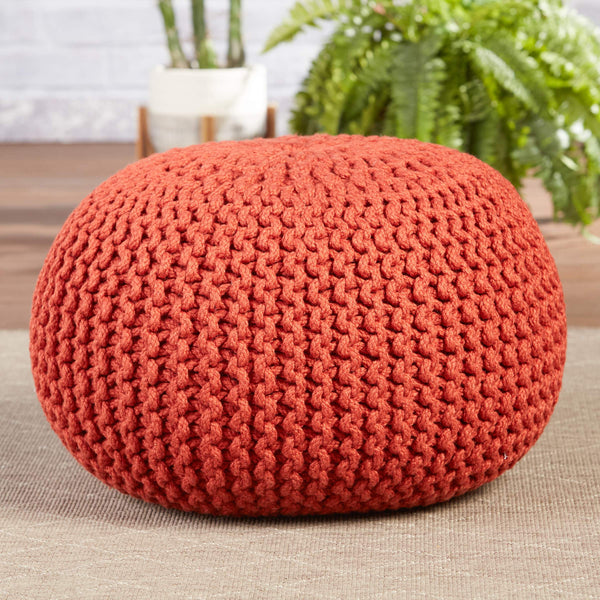 Jaipur Living Vibe by Jaipur Living Chunky Knit Round Pouf Polyester Indoor Outdoor Accent Seat Red POF100518