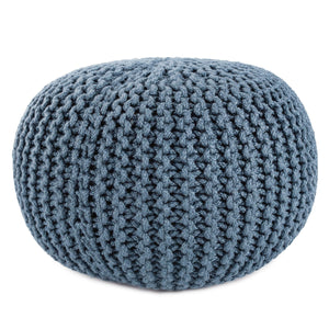 Jaipur Living Vibe by Jaipur Living Chunky Knit Round Pouf Polyester Indoor Outdoor Accent Seat Blue POF100520