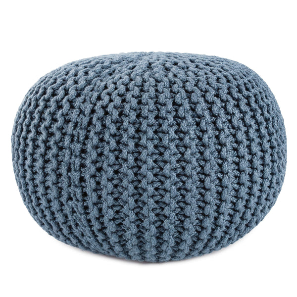 Jaipur Living Vibe by Jaipur Living Chunky Knit Round Pouf Polyester Indoor Outdoor Accent Seat Blue POF100520