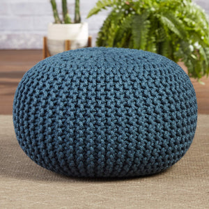 Jaipur Living Vibe by Jaipur Living Chunky Knit Round Pouf Polyester Indoor Outdoor Accent Seat Blue POF100520