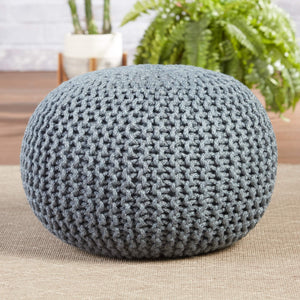 Jaipur Living Vibe by Jaipur Living Chunky Knit Round Pouf Polyester Indoor Outdoor Accent Seat Slate POF100521