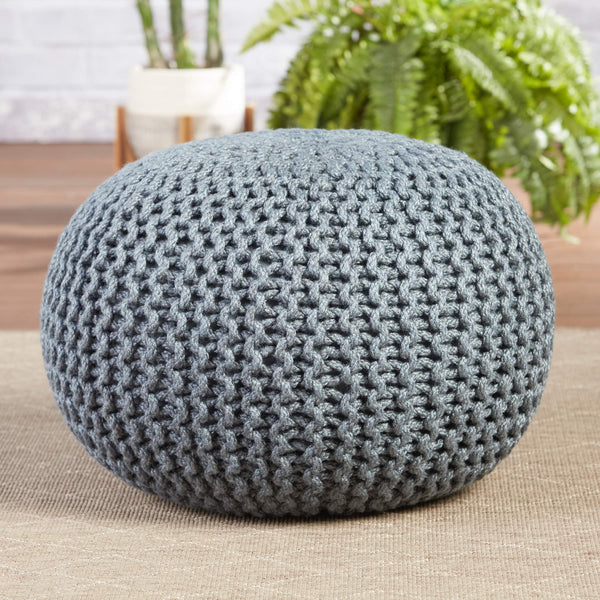 Jaipur Living Vibe by Jaipur Living Chunky Knit Round Pouf Polyester Indoor Outdoor Accent Seat Slate POF100521