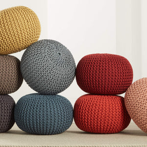 Jaipur Living Vibe by Jaipur Living Chunky Knit Round Pouf Polyester Indoor Outdoor Accent Seat Slate POF100521
