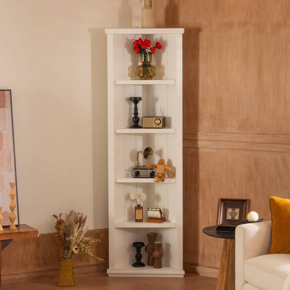English Elm 2x White Mdf Five Tier Triangle Bookcase Set Geometric Farmhouse Living Room Storage SN845P263464