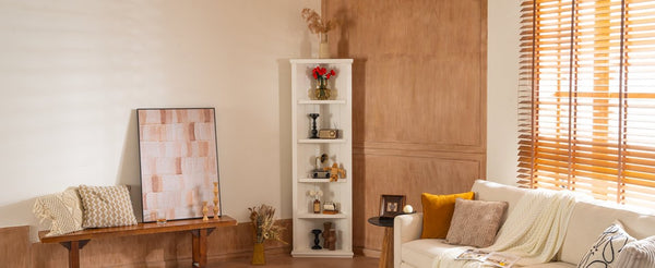 English Elm 2x White Mdf Five Tier Triangle Bookcase Set Geometric Farmhouse Living Room Storage SN845P263464