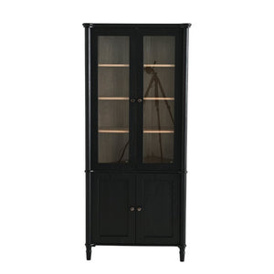 English Elm 73.25''H Mid-Century Curio Cabinet Ash Veneer Glass Doors Carved Legs Living Room SN845P296681B
