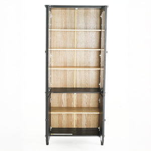 English Elm 73.25''H Mid-Century Curio Cabinet Ash Veneer Glass Doors Carved Legs Living Room SN845P296681B