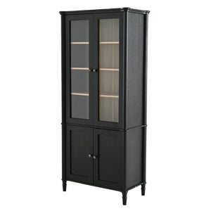 English Elm 73.25''H Mid-Century Curio Cabinet Ash Veneer Glass Doors Carved Legs Living Room SN845P296681B