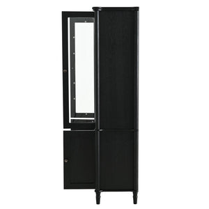 English Elm 73.25''H Mid-Century Curio Cabinet Ash Veneer Glass Doors Carved Legs Living Room SN845P296681B