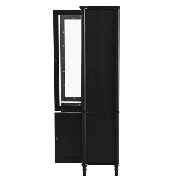 English Elm 73.25''H Mid-Century Curio Cabinet Ash Veneer Glass Doors Carved Legs Living Room SN845P296681B