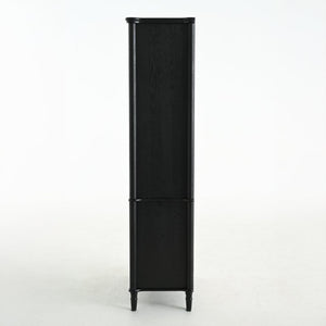 English Elm 73.25''H Mid-Century Curio Cabinet Ash Veneer Glass Doors Carved Legs Living Room SN845P296681B