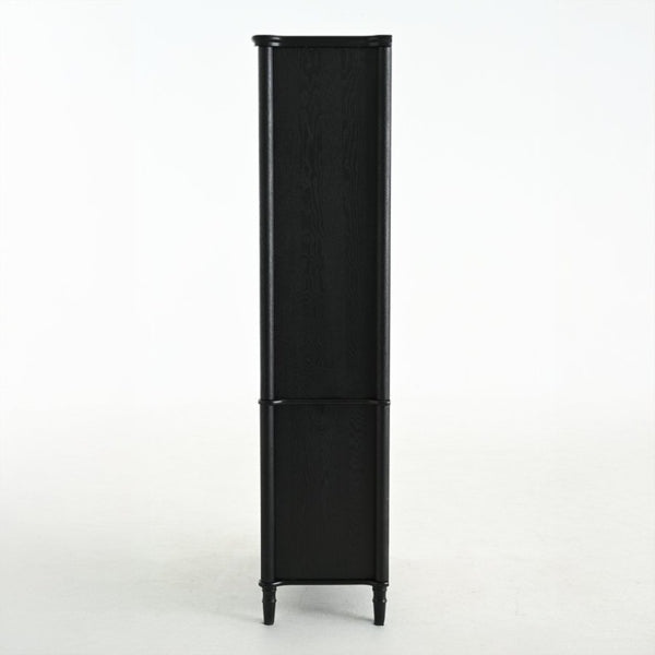 English Elm 73.25''H Mid-Century Curio Cabinet Ash Veneer Glass Doors Carved Legs Living Room SN845P296681B