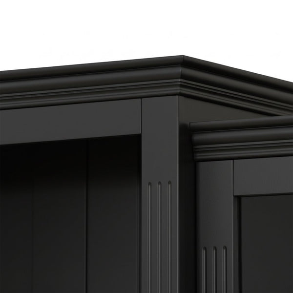 English Elm 78.75''H 4-Tier Farmhouse Bookcase with LED Lighting Tempered Glass Shelves and Cabinet Doors SN845P390190B