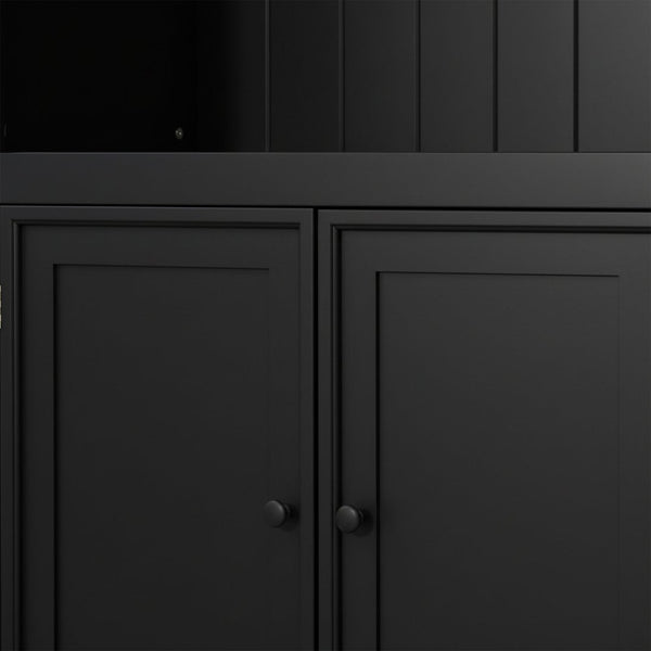 English Elm 78.75''H 4-Tier Farmhouse Bookcase with LED Lighting Tempered Glass Shelves and Cabinet Doors SN845P390190B