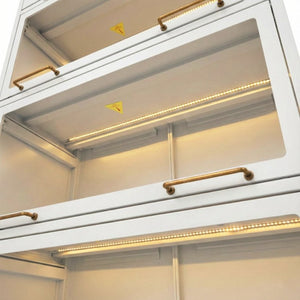 English Elm 76.75'' Five Tier Iron Curio Cabinet Tempered Glass Doors Led Lit White Steel SN845P397473W