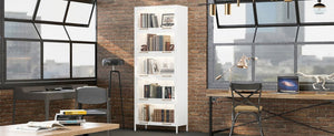 English Elm 76.75'' Five Tier Iron Curio Cabinet Tempered Glass Doors Led Lit White Steel SN845P397473W