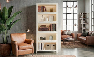 English Elm 76.75'' Five Tier Iron Curio Cabinet Tempered Glass Doors Led Lit White Steel SN845P397473W