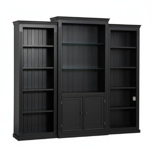 English Elm 78.75 Inch Retro Farmhouse 3 Piece Bookcase Set with LED Light and Tempered Glass Shelves SN845P438697B