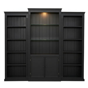 English Elm 78.75 Inch Retro Farmhouse 3 Piece Bookcase Set with LED Light and Tempered Glass Shelves SN845P438697B