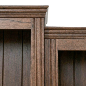 English Elm 78.75''H Farmhouse Bookcase with LED Light Walnut MDF Cabinet Adjustable Glass Shelves SN845P438806D