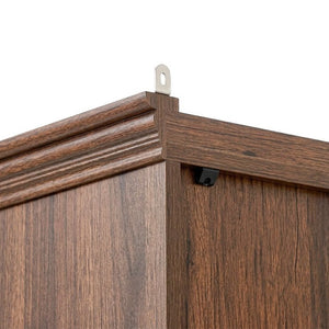 English Elm 78.75''H Farmhouse Bookcase with LED Light Walnut MDF Cabinet Adjustable Glass Shelves SN845P438806D