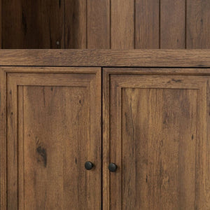 English Elm 78.75''H Farmhouse Bookcase with LED Light Walnut MDF Cabinet Adjustable Glass Shelves SN845P438806D