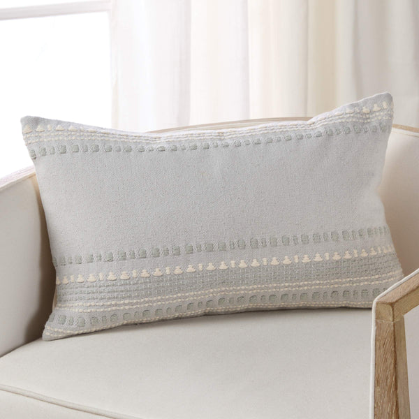 Jaipur Living Jaipur Living Velika Embroidered Cotton Throw Pillow Geometric Stripe Artisan Coastal Accent 13"x21" Lumbar Down PLW104004