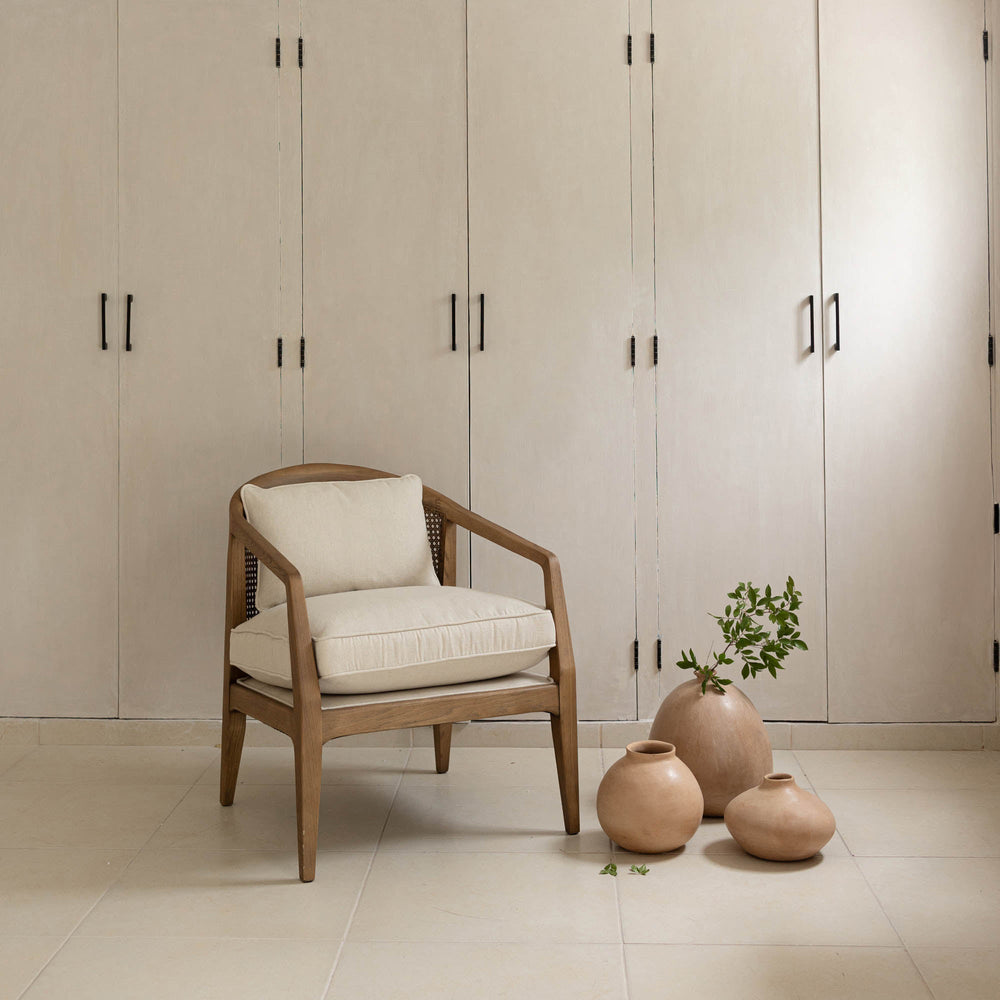 Lh Imports Rosa Club Chair - Luxurious Sand Boucle With Classic Cane Design & Easy-care Removable Cushions Beige,Brown Ash Wood,Rattan,Pu Foam,Polyester Fiber Snh-39