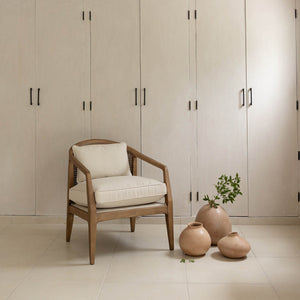 Lh Imports Rosa Club Chair - Luxurious Sand Boucle With Classic Cane Design & Easy-care Removable Cushions Beige,Brown Ash Wood,Rattan,Pu Foam,Polyester Fiber Snh-39