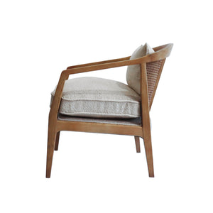 Lh Imports Rosa Club Chair - Luxurious Sand Boucle With Classic Cane Design & Easy-care Removable Cushions Beige,Brown Ash Wood,Rattan,Pu Foam,Polyester Fiber Snh-39